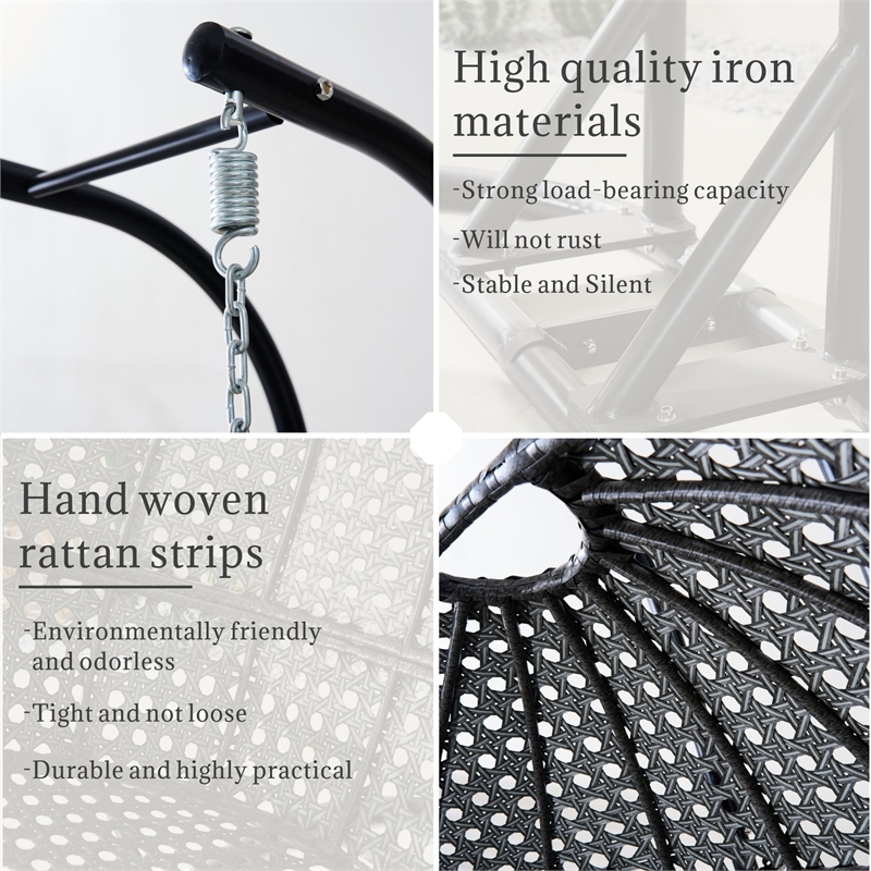 Double Wicker Outdoor Swing Egg Chair Hammock Hanging Loveseat with Stand