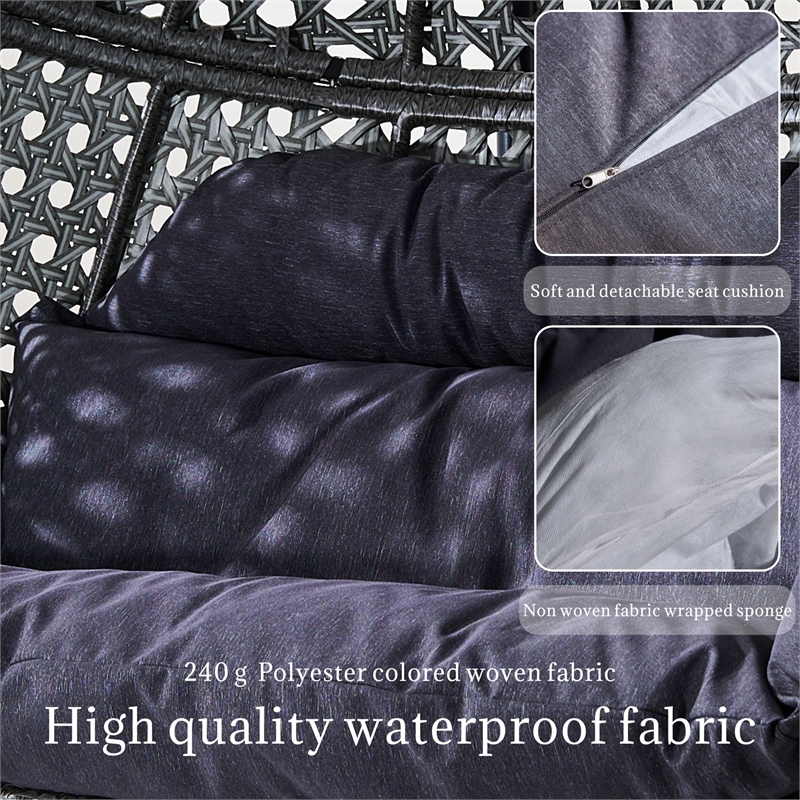 Double Wicker Outdoor Swing Egg Chair Hammock Hanging Loveseat with Stand