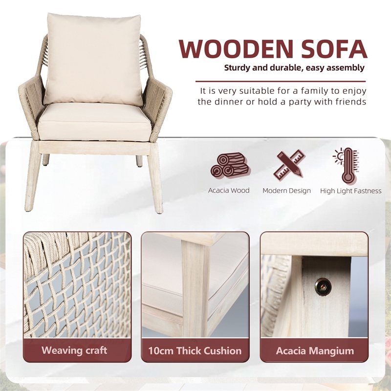 Direct Wicker 4-Piece Acacia Wood Outdoor Patio Conversation Set with Cushions