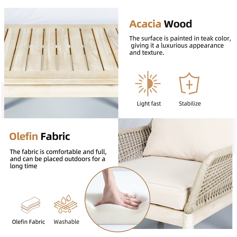Direct Wicker 4-Piece Acacia Wood Outdoor Patio Conversation Set with Cushions