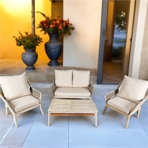Direct Wicker 4-Piece Acacia Wood Outdoor Patio Conversation Set with Cushions