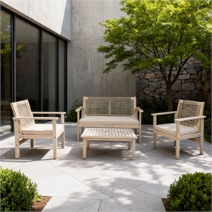 Direct Wicker 4-Piece Acacia Wood Outdoor Patio Conversation Set with Cushions