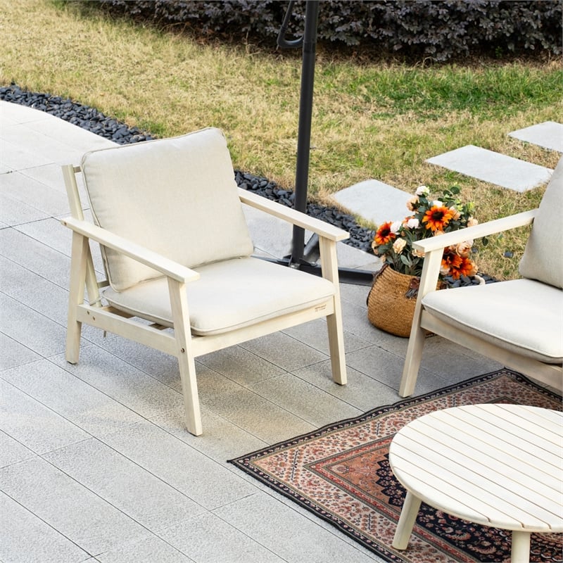 Modern 4-Piece Wooden Patio Furniture Set with Cushions & Coffee Table(Beige)