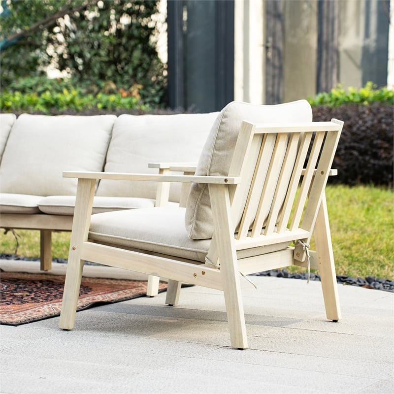 Modern 4-Piece Wooden Patio Furniture Set with Cushions & Coffee Table(Beige)