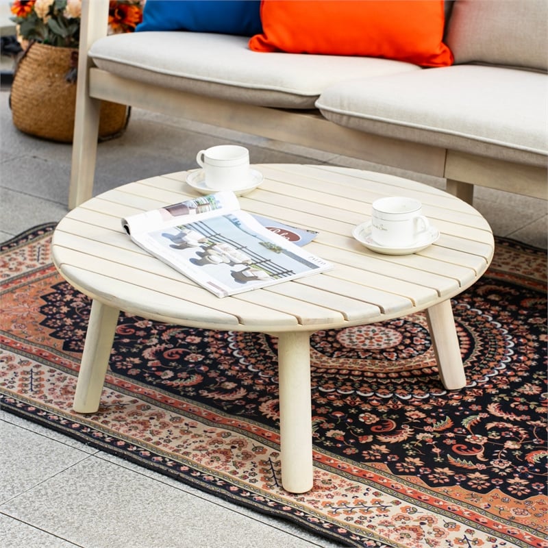 Modern 4-Piece Wooden Patio Furniture Set with Cushions & Coffee Table(Beige)