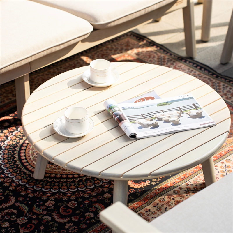 Modern 6-Piece Wooden Patio Furniture Set with Cushions & Coffee Table(Beige)