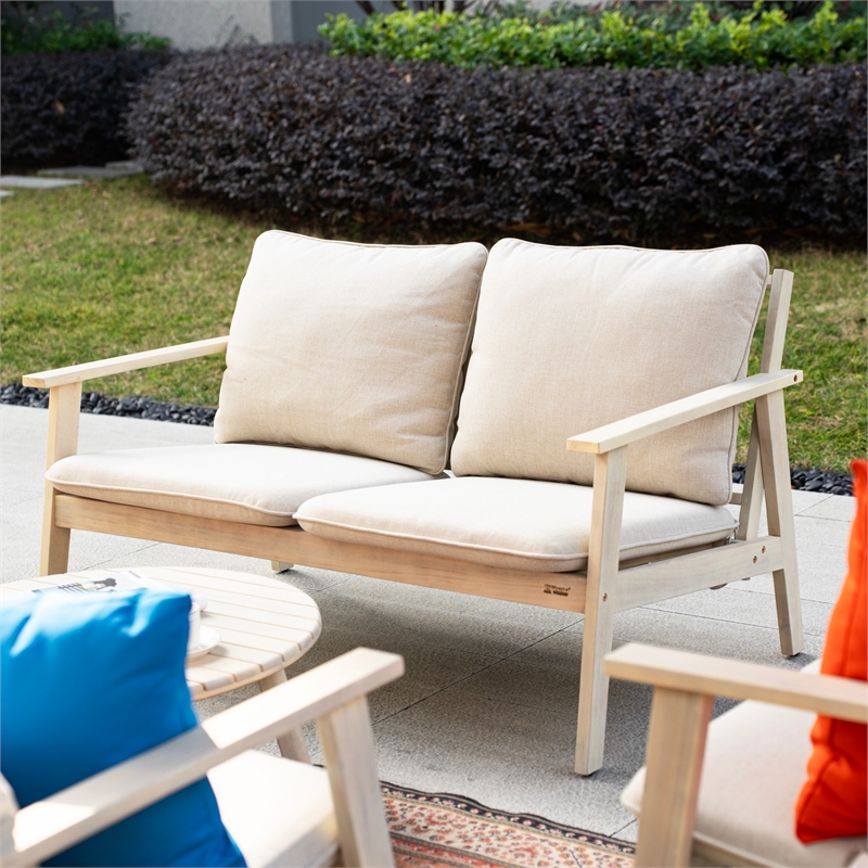 Modern 6-Piece Wooden Patio Furniture Set with Cushions & Coffee Table(Beige)