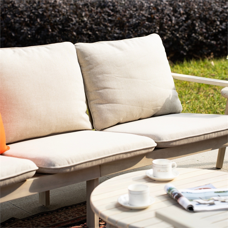 Modern 6-Piece Wooden Patio Furniture Set with Cushions & Coffee Table(Beige)