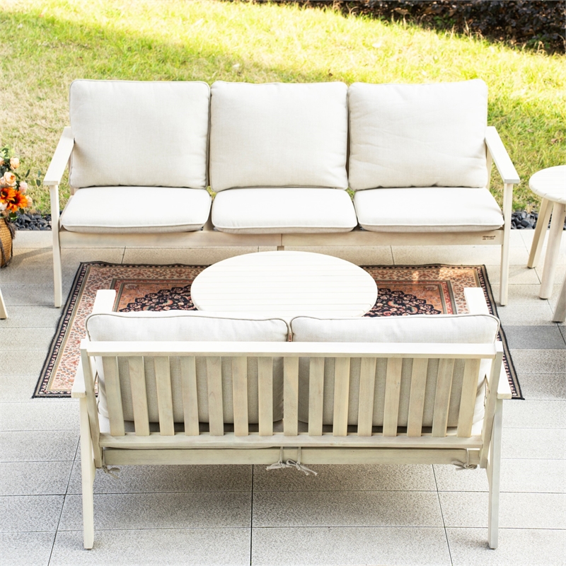 Modern 6-Piece Wooden Patio Furniture Set with Cushions & Coffee Table(Beige)