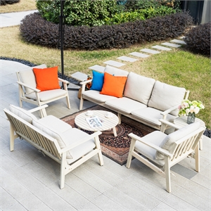 Modern 6-Piece Wooden Patio Furniture Set with Cushions & Coffee Table(Beige)