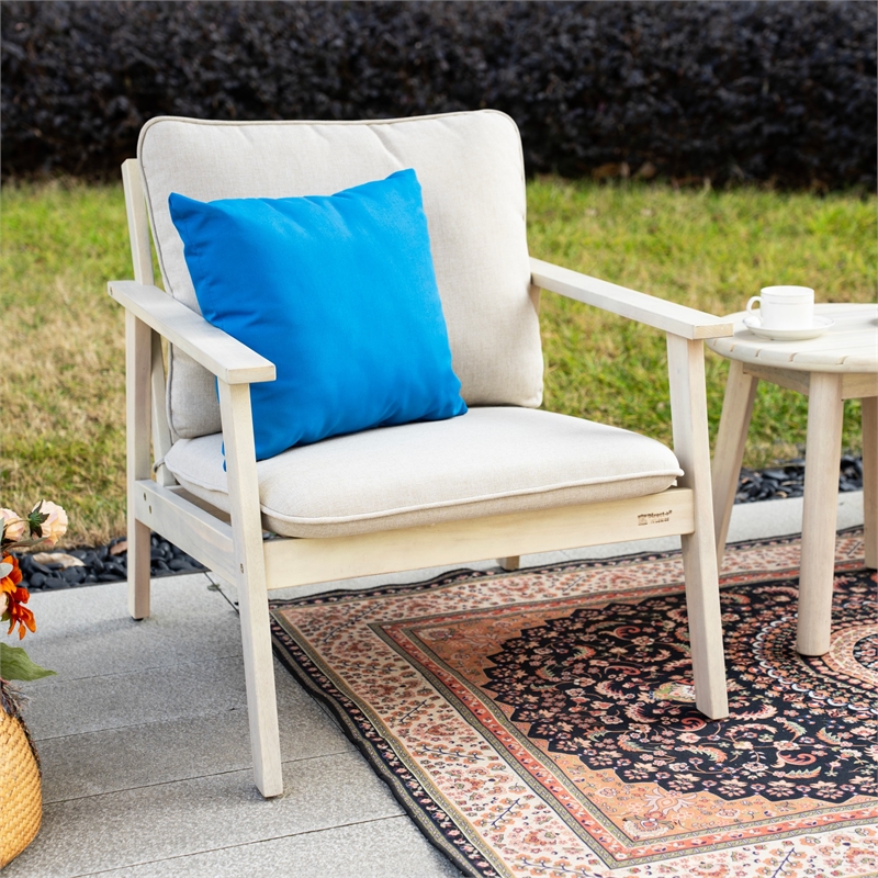 Modern 3-Piece Wooden Patio Furniture Set with Cushions & Coffee Table(Beige)