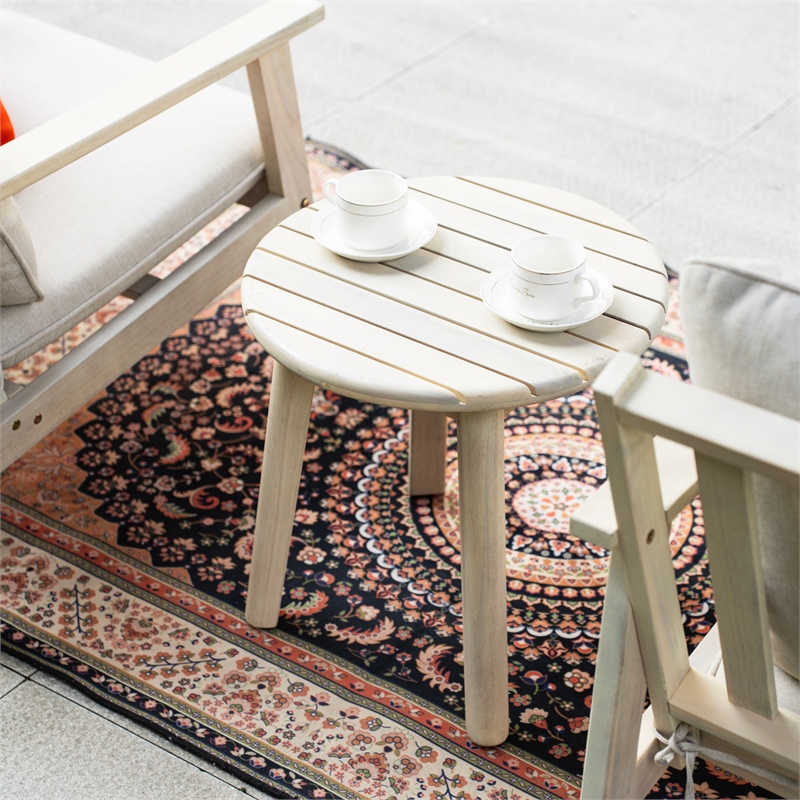 Modern 3-Piece Wooden Patio Furniture Set with Cushions & Coffee Table(Beige)