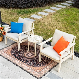 Modern 3-Piece Wooden Patio Furniture Set with Cushions & Coffee Table(Beige)