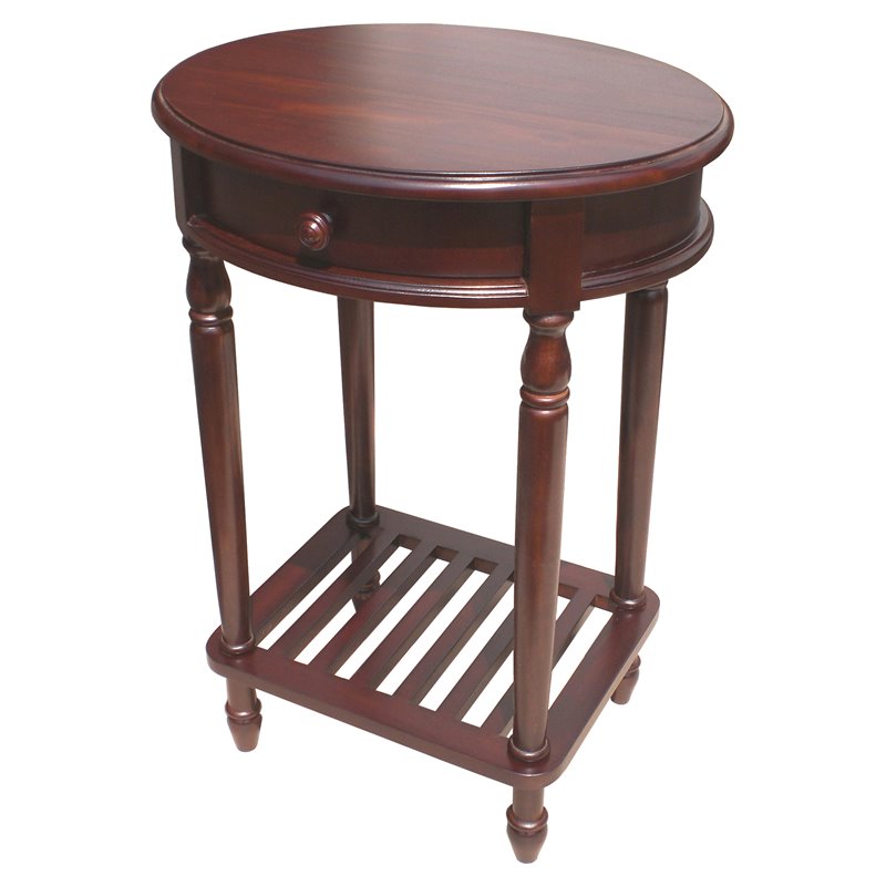 D-Art Collection Bellingham Oval Mahogany Wood 1-Drawer Lamp Table in Dark Brown