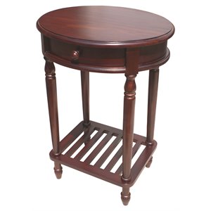 D-Art Collection Bellingham Oval Mahogany Wood 1-Drawer Lamp Table in Dark Brown