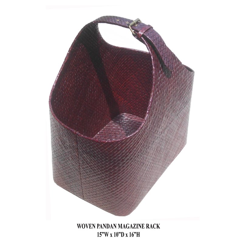 D-Art Collection Traditional Pandan Leaf Woven Magazine Rack in Red