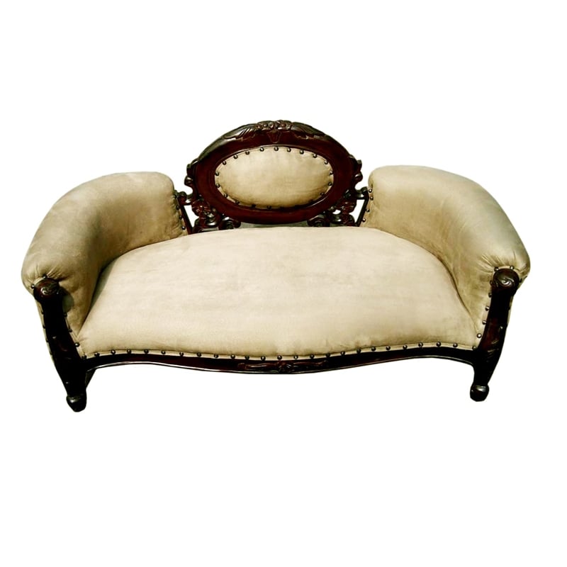 D-Art Collection Solid Mahogany Wood French Dolat Pet sofa in Dark Brown