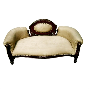 D-Art Collection Solid Mahogany Wood French Dolat Pet sofa in Dark Brown