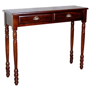 D-Art Collection Savanna Mahogany Solid Wood 2-Drawer Hall Table in Dark Brown