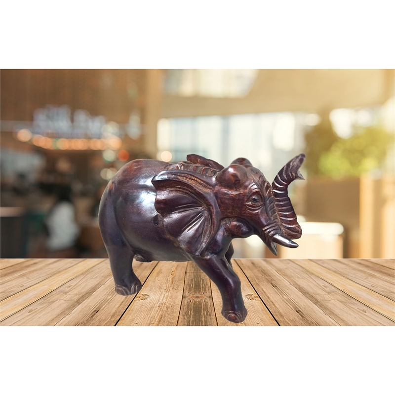 D-Art Collection Teak and Mahogany Solid Wood Medium Elephant Statue in Brown
