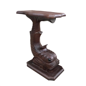 D-Art Collection Traditional Solid Mahogany Wood Fish Accent Table in Brown