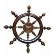D-Art Collection Mahogany Wood and Veneer Captain Wheel Clock in Dark Brown