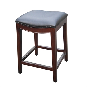 D-Art Collection Bali Wave 24&quot Mahogany & Faux Leather Counter Stool in Brown