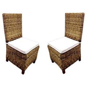 D-Art Collection Mahogany and Wicker/Rattan Dining Chairs in Natural (set of 2)