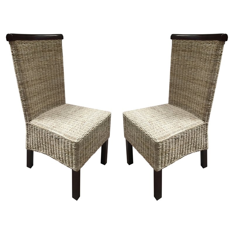 D-Art Collection Abaca Wicker/Solid Wood Dining Chairs in Natural (set of 2)