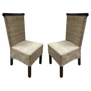 D-Art Collection Abaca Wicker/Solid Wood Dining Chairs in Natural (set of 2)