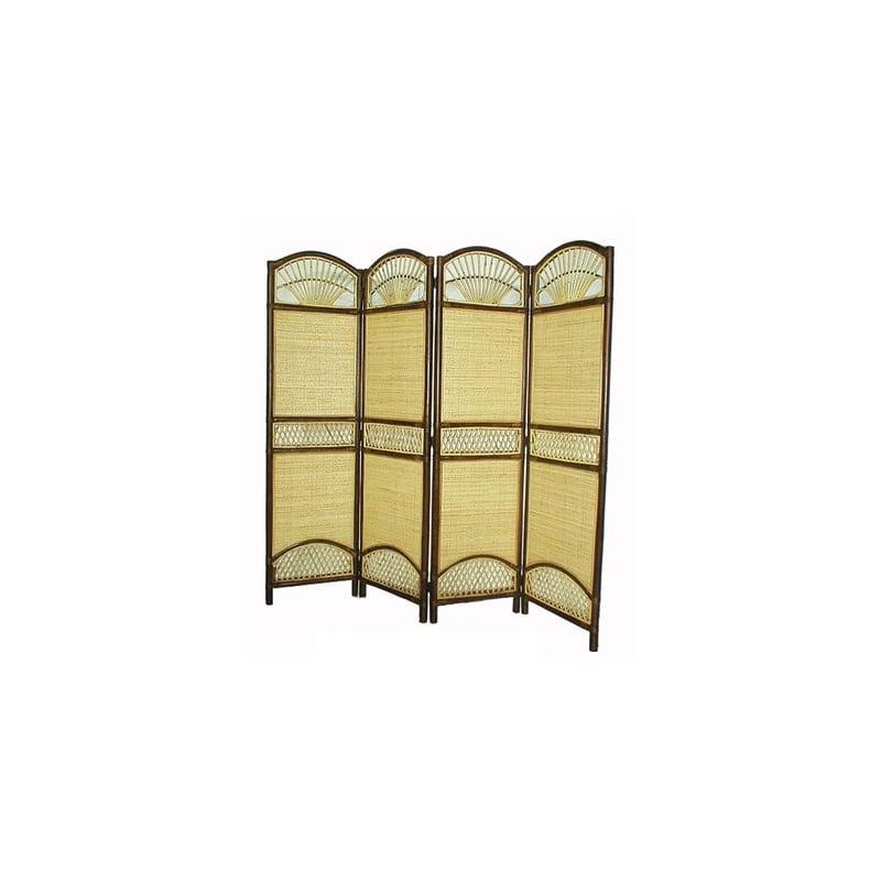 D-Art Collection Rattan/Bamboo Tropical 4-Panel Screen Divider in Brown/Natural