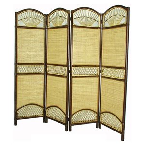 d-art collection rattan/bamboo tropical 4-panel screen divider in brown/natural