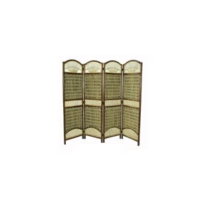 D-Art Collection Bamboo/Seagrass Tropical 4-Panel Screen Divider in Brown/Green