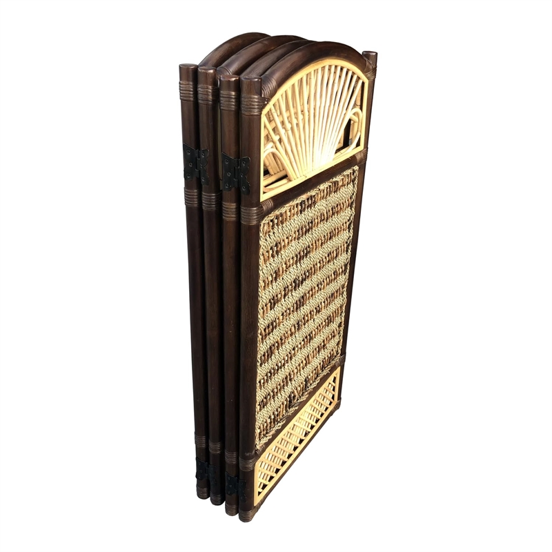 D-Art Collection Bamboo/Seagrass Tropical 4-Panel Screen Divider in Brown/Green