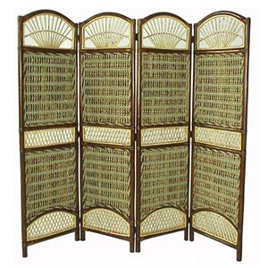 d-art collection bamboo/seagrass tropical 4-panel screen divider in brown/green