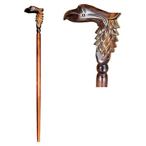 D-Art Collection Teak and Mahogany Solid Wood Eagle Walking Stick in Dark Brown