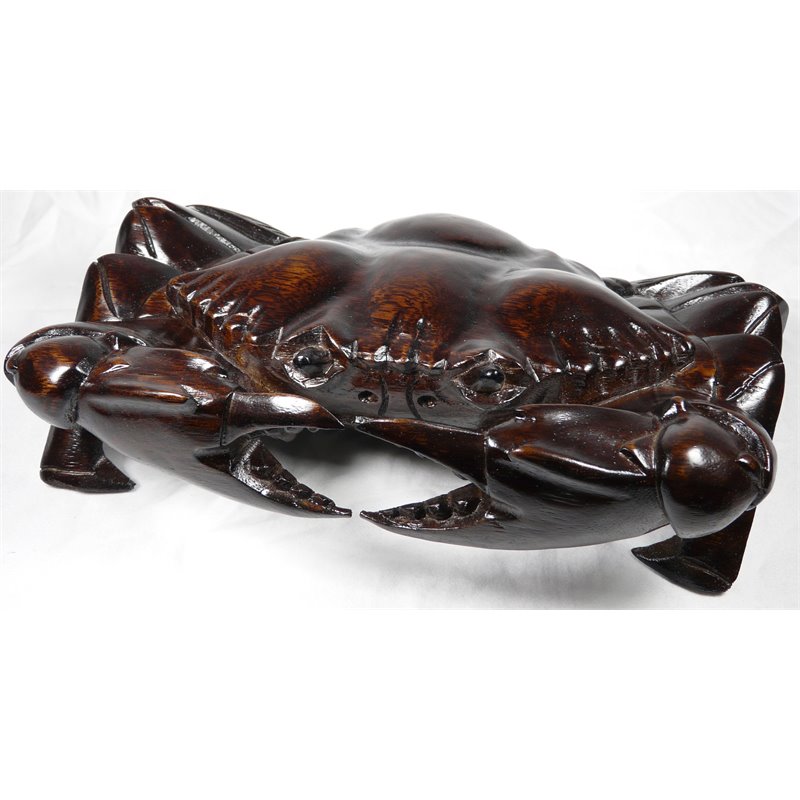 D-Art Collection Traditional Teak/Mahogany Solid Wood Crab Statue in Dark Brown