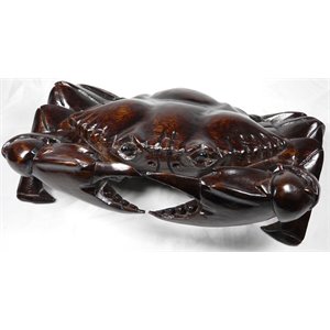 D-Art Collection Traditional Teak/Mahogany Solid Wood Crab Statue in Dark Brown