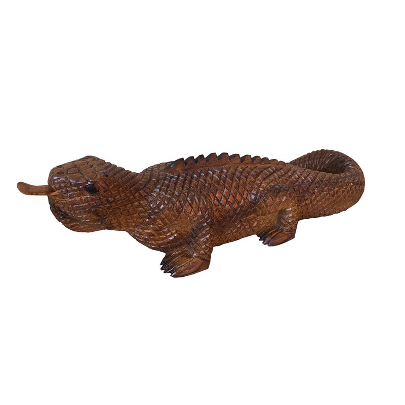 D-Art Collection Teak and Mahogany Solid Wood Medium Iguana Statue in Brown