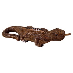 D-Art Collection Teak and Mahogany Solid Wood Medium Iguana Statue in Brown