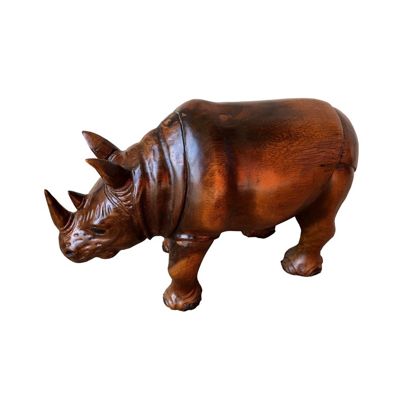 D-Art Collection Traditional Teak/Mahogany Solid Wood Rhino Statue in Dark Brown