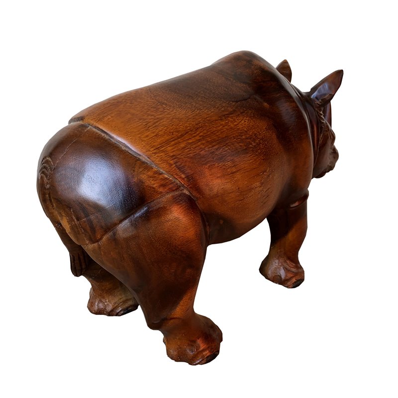 D-Art Collection Traditional Teak/Mahogany Solid Wood Rhino Statue in Dark Brown