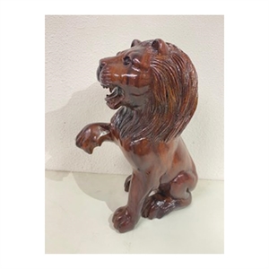 D-Art Collection Teak/Mahogany Solid Wood Sitting African Lion Statue in Brown