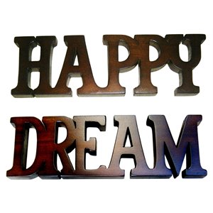 D-Art Collection Mahogany Wood Happy and Dream Signs in Dark Brown