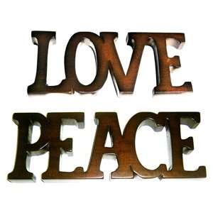 D-Art Collection Mahogany Wood Love and Peace Signs in Dark Brown