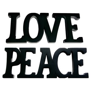 D-Art Collection Mahogany Wood Love and Peace Signs in Black