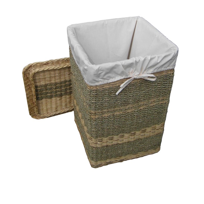 D-Art Collection Square Wicker/Rattan and Linen Costa Laundry Hamper in Natural