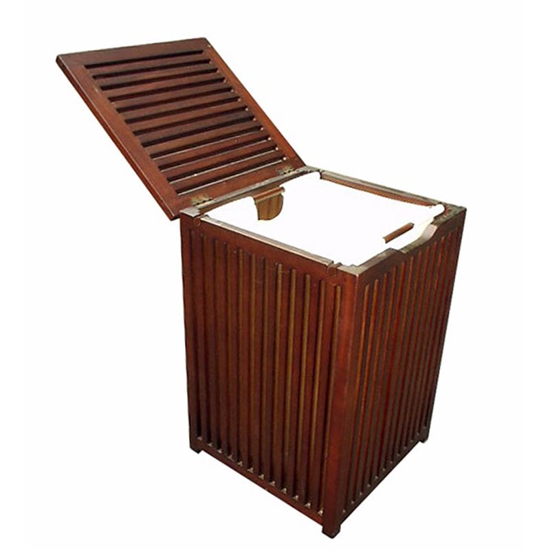 D-Art Collection Solid Mahogany Wood Colonial Hamper Laundry Box in Dark Brown