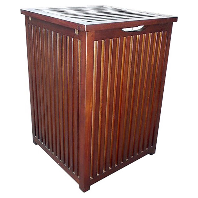 D-Art Collection Solid Mahogany Wood Colonial Hamper Laundry Box in Dark Brown