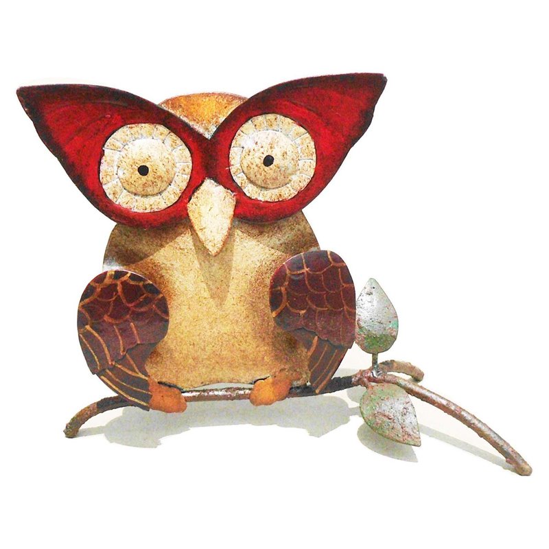 D-Art Collection Tin Metal and Iron Small Owl Decorative Figurine in Multi-Color